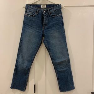 Straight leg jeans with button fly